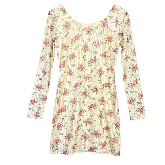 NWT GB Floral Long Sleeve Sequin Mini Dress Scoopneck Size Small - Picture 4 of 5